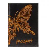 Обложка для паспорта BEFLER "Бабочка", натуральная кожа, тиснение-принт, черная, O.14.-11