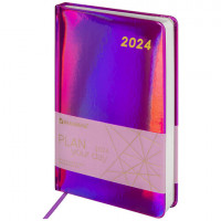 Ежедневник датированный 2024 А5 138x213мм BRAUBERG Holiday, под кожу, "зеркальный", фиолетовый, 114844