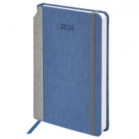 Ежедневник датированный 2024 А5 138x213мм BRAUBERG Mosaic, под кожу, карман для ручки, синий, 114904