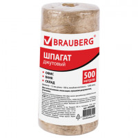 Шпагат джутовый упаковочный полированный, длина 500 м, диаметр 1,5 мм, 1200 текс, BRAUBERG, 605008