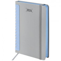 Ежедневник датированный 2024 А5 138x213мм BRAUBERG Original, под кожу, серый/голубой, 114940