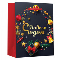 Пакет подарочный новогодний 11,4x6,4x14,6 см ЗОЛОТАЯ СКАЗКА "New Year" фольга, чёрный/красный, 608228