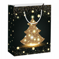 Пакет подарочный новогодний 26,5x12,7x33 см ЗОЛОТАЯ СКАЗКА "Midnight Christmas Tree", глиттер, 608230
