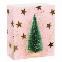 Пакет подарочный новогодний 17,8x9,8x22,9 см ЗОЛОТАЯ СКАЗКА "Pink Ivory", фольга, розовый, 608234