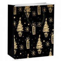 Пакет подарочный новогодний 26,5x12,7x33см ЗОЛОТАЯ СКАЗКА "Black&Gold", фольга, чёрный, 608236