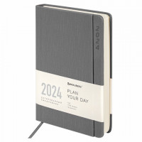 Ежедневник датированный 2024 А5 138x213мм BRAUBERG Flap, под кожу, магнитный клапан, серый, 114971