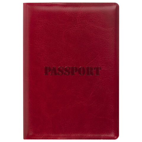 Обложка для паспорта STAFF, полиуретан под кожу, "ПАСПОРТ", бордовая, 237600
