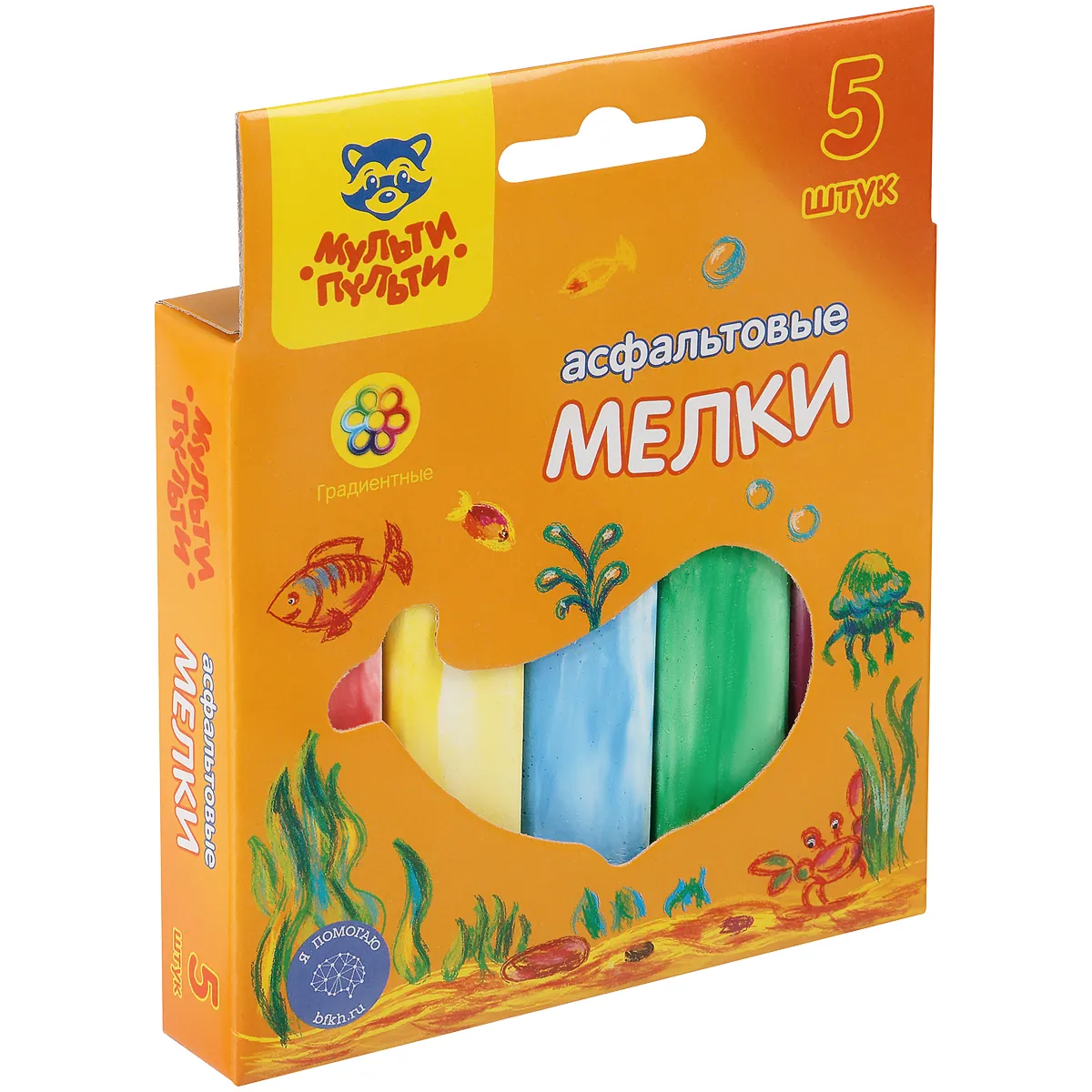 Фото товара «Мелки градиентные для асфальта Мульти-Пульти, 5шт., 5цв., картонная коробка, европодвес»