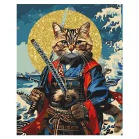 Картина по номерам на холсте с глиттером ТРИ СОВЫ "Кот-самурай", 40*50, с акриловыми красками и кистями
