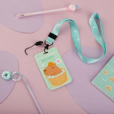 Бейдж вертикальный MESHU "Капибара", 110*70мм, лента с карабином, 2D печать, опп пакет с европодвесом