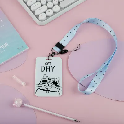 Бейдж вертикальный MESHU "Cat day", 110*70мм, лента с карабином, 3D печать, опп пакет с европодвесом