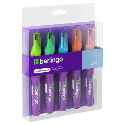 Корректирующий карандаш Berlingo "Envy", 08мл, металлический наконечник, 5шт в PET боксе