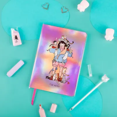 Записная книжка А5 80л., ЛАЙТ, кожзам, MESHU "My cats", съемная пластиковая обложка с дизайном, голография, блок в линию