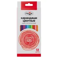 Карандаши цветные Гамма, 12цв., шестигранные, заточен., картон. упаковка, европодвес