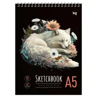 Скетчбук 40л., А5 BG "Арктическая лиса", на гребне, черный блок, 80г/м2