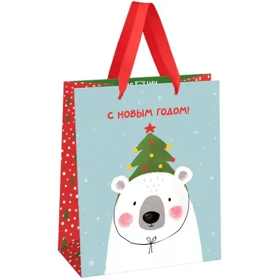 Пакет подарочный 18*23*10см MESHU "Happy bear", фольга, блестки, матовая ламинация