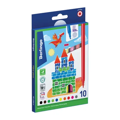 УЦЕНКА - Фломастеры Berlingo "Замки", 10цв., смываемые, картон, европодвес