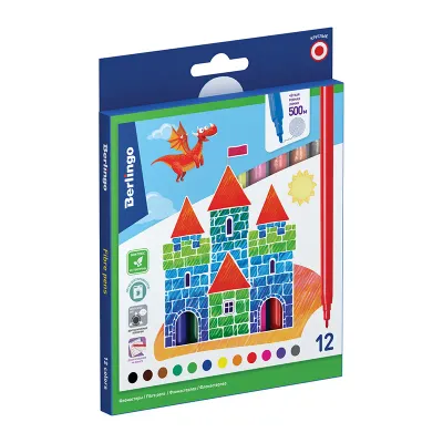 УЦЕНКА - Фломастеры Berlingo "Замки", 12цв., смываемые, картон, европодвес