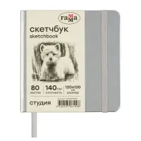 Скетчбук 80л., 120*120 Гамма "Студия", серебро, твердая обложка, на резинке, слоновая кость, 140г/м2