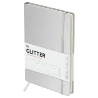 Ежедневник недатированный, А5, 136л., твердый переплет, диз. картон, BG "Glitter. White", белый, на резинке, карман