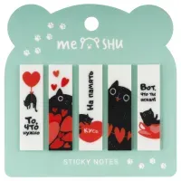 Флажки-закладки MESHU "Cute kitten" пластиковые с дизайном, 45*12мм, 20л*5 цветов, пакет с евро подвесом