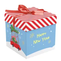 Коробка складная подарочная MESHU "Новый год", (15*15*15см), с лентой, отд фольгой