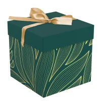 Коробка складная подарочная MESHU "Листья", (15*15*15см), с лентой, отд фольгой