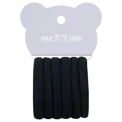 Резинки для волос MESHU "Essence thin", черные, 6шт., диаметр 4см, европодвес