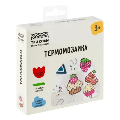 Термомозаика ТРИ СОВЫ "Сладости", набор инструментов и аксессуаров, трафареты, картонная коробка
