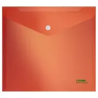 Папка-конверт на кнопке СТАММ "Сияние" А5+, 180мкм, пластик, непрозрачная, оранжевый