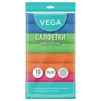 Салфетки для уборки Vega, набор 10шт., микрофибра, 30*30см, европодвес, цвет ассорти
