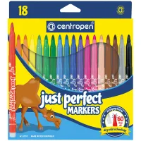 УЦЕНКА - Фломастеры Centropen "Just Perfect", 18цв., трехгранные, смываемые, устойч. к высыханию, картон, европодвес
