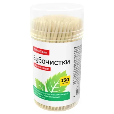 Зубочистки деревянные OfficeClean, 150шт., в баночке