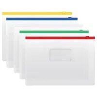 Папка-конверт на zip-молнии СТАММ А4, ПВХ, 120мкм, прозрачная, цветная молния, карман, ассорти