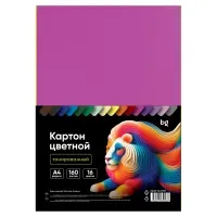 Картон цветной А4, BG, 160л., 16цв., тонированный, ассорти, 180г/м2