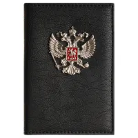 Обложка для паспорта OfficeSpace экокожа, текстура Кварц, подклад текстиль, черный, металлический шильд Герб