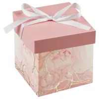 Коробка складная подарочная MESHU "Розовый мрамор", (15*15*15см), с лентой, отд фольгой