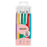 Набор шариковых автоматических ручек MESHU "Motivation" 8шт., синие, 0,7мм, корпус ассорти, ПВХ бокс с европодвесом