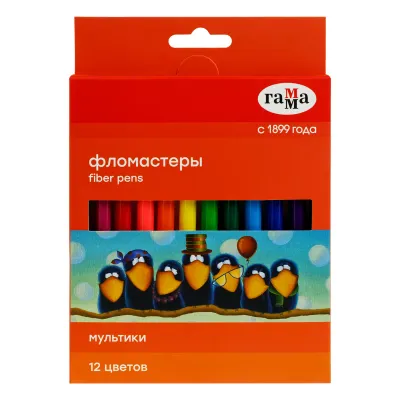 УЦЕНКА - Фломастеры Гамма "Мультики", 12цв., смываемые, картон. упак., европодвес (осн 356540)