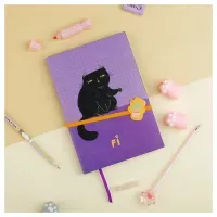 УЦЕНКА-Ежедневник недатированный, А5,136л.,кожзам,MESHU "Сat walk.Purple rebel", тон. блок, резинка-фиксатор с аппликацией, цв.срез, закл (осн 358435)