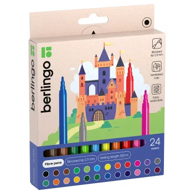 УЦЕНКА - Фломастеры Berlingo "Замки", 24цв., смываемые, картон, европодвес