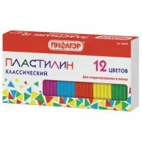 Пластилин классический ПИФАГОР, 12 цветов, 120 г, картонная упаковка, 103678