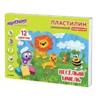 Пластилин классический ЮНЛАНДИЯ "ВЕСЁЛЫЙ ШМЕЛЬ", 12 цветов, 204 г, СО СТЕКОМ, КВАДРАТНЫЙ, 104823