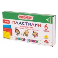 Пластилин классический ПИФАГОР "ЭНИКИ-БЕНИКИ СУПЕР", 6 цветов, 120 г, стек, 106428
