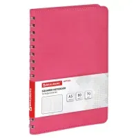 Бизнес-тетрадь на гребне А5 148x218 мм, BRAUBERG "Office PRO", под кожу, клетка, 80 л., розовая, 111042
