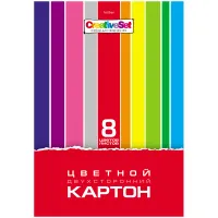 Картон цветной А4 2-сторонний МЕЛОВАННЫЙ, 8 листов, 8 цветов, в папке, HATBER, 195х280 мм, "Creative Set", 058405, 8Кц4_05934