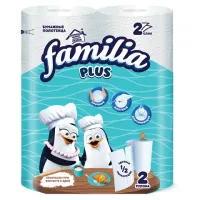 Полотенца бумажные бытовые, спайка 2 шт., 2-слойные (2х12 м), FAMILIA, 22,7x12 см, белые, 5083815