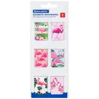 Закладки для книг МАГНИТНЫЕ, "FLAMINGO", набор 6 шт., 35x25 мм, BRAUBERG, 113165