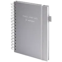 Бизнес-тетрадь на гребне А5 148х216 мм, BRAUBERG "Calipso" под кожу, резинка, клетка, 80 л., серая, 116253