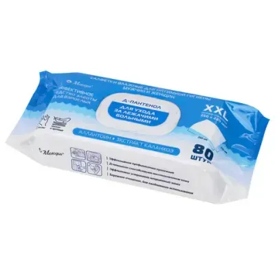 Салфетки влажные для ухода за лежачими больными и интимной гигиены 80 шт., 22х25 см, Д-пантенол, МЕЛОДИЯ, 116527